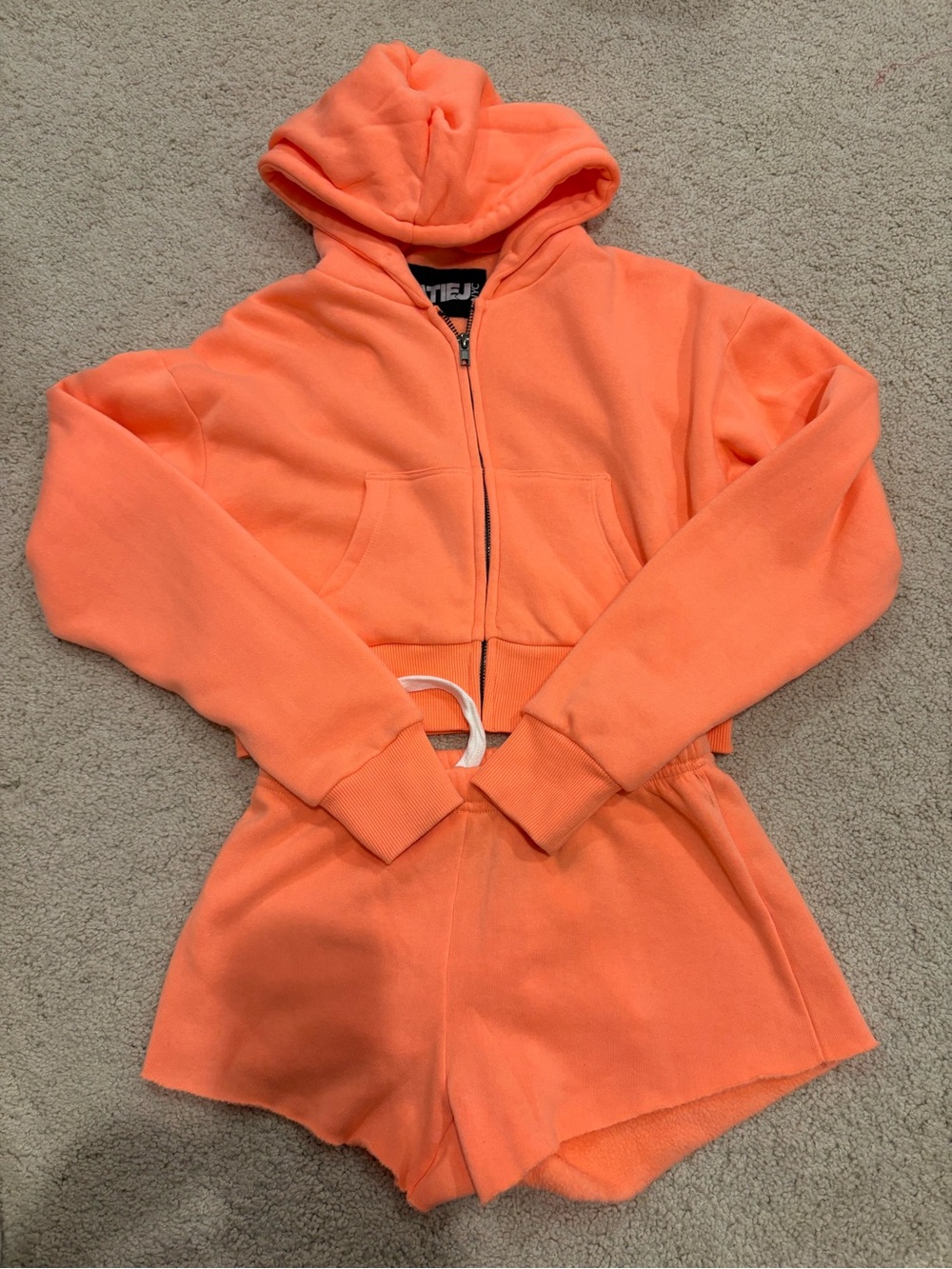 Katie J NYC Neon Orange Hoodie & Shorts Set, Tween Size Large